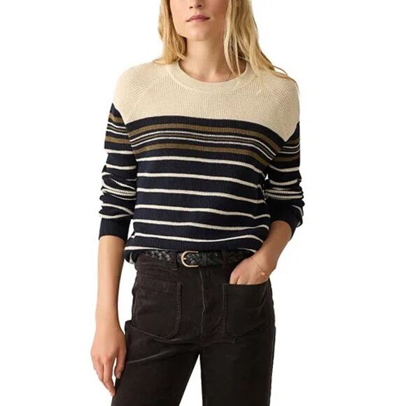 Faherty Throwback Stripe Organic Cotton Cashmere Waffle Knit Sweater Oakland St - Picture 1 of 5